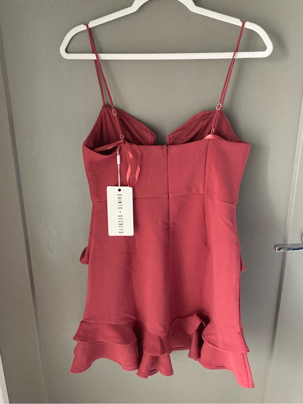 Women's Rose Red Ruffle Mini Dress - Picture 2 of 6